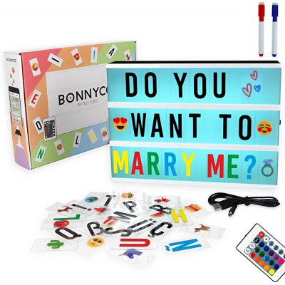 Cinema Light Box Color Changing with 400 Letters & Emojis Remote Control & 2 Markers BONNYCO | Led Light Box 16 Colors Home Office & Room Decor | Light Up Sign Letters Board Gifts for Women & Men - BZ77PLQVI