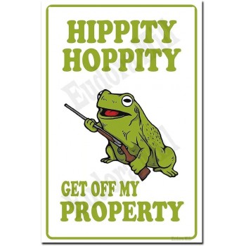 Eudora Mill Hippity Hoppity Get Off My Property Frog No Tresspassing Novelty Sign 8"x12" Retro Tin Signs Vintage Metal Sign Rules Warning Sign Bar Cafe Garage Wall Decor Retro Vintage - BCAIDDILX