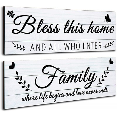 Jetec 2 Pieces Family Rustic Wooden Signs Bless This Home Wooden Wall Art Decor Farmhouse Family Entryway Sign Home Decoration for Bedroom Living Room Office Home Wall Decor 13.8 x 4.7 Inch White - BGQSYGRDR