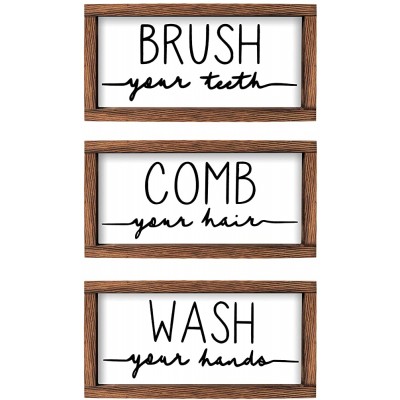 LIBWYS Bathroom Sign & Plaque Set of 3 Wash Your Hands Brush Your Teeth Comb Your Hair Decorative Rustic Wood Farmhouse Bathroom Wall Decor White - BVGVTX6EG