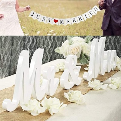VIOPVERY Wedding Decorations Set,Large Mr and Mrs Sign & Just Married Banner,Mr & Mrs Signs for Wedding Table,Wooden Letters Sweetheart Table,Photo Props Wedding Decorations for Anniversary,White - BXAMADB8R