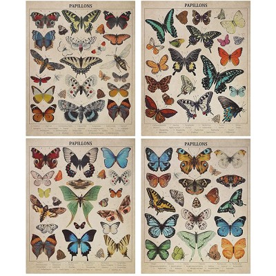 4 Pieces Butterflies Posters Vintage Papillons Butterflies Poster Wall Art Prints Butterfly Printed Wall Art Posters Butterfly Vintage Decor Butterfly Pictures Paper for Home Bedroom - BEF420ONE