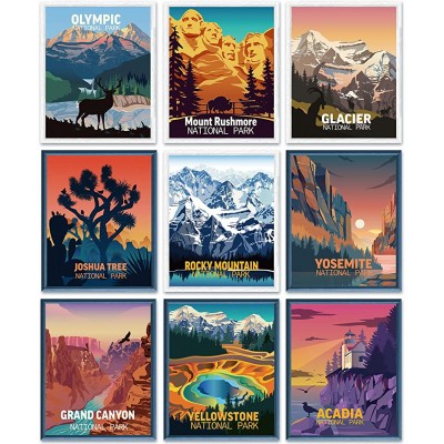 9 Pieces Vintage National Park Posters National Parks Art Prints Nature Wall Art and Mountain Print Set Abstract Travel Unframed for Hikers Campers Living Room Bedroom Bathroom Decor 8 x 10 Inch - B9S9O4WZN