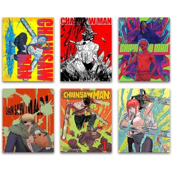IXMAH HD 6Pcs Chainsaw Man Poster Anime Posters and Prints Canvas Painting Manga Wall Art Picture for Living Room Bedroom Decor Poster 8x10inch20x25cm Chainsaw Man,8x10inch*6P Unframed - BCT83ABCM