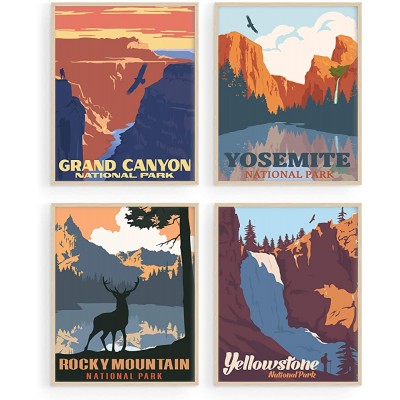 Vintage National Parks Poster Set By Haus and Hues | National Parks Art Prints Nature Wall Art and Mountain Print Set Abstract National Park Prints Mountain Posters Nature Prints 8"x10" UNFRAMED - BF5NK5SKS