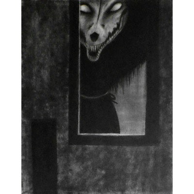 1-11x14 Knock Knock Motherfucker Charcoal Drawing and Illustration Dark Gothic Art Occult Demonic Haunted Monsters Original Scary Macabre Black & White Halloween Art - B5ZHQ7XHZ