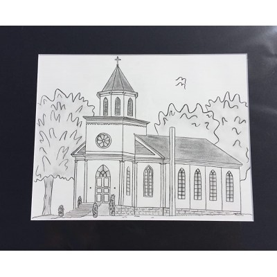 11x14 Custom Church Drawing with 16x20 Black Mat - BM2ROCDWM