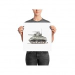 BellavanceInk: Pen & Ink Drawing Print With Watercolor of World War Two Sherman Tank - BJQ7SMTGV
