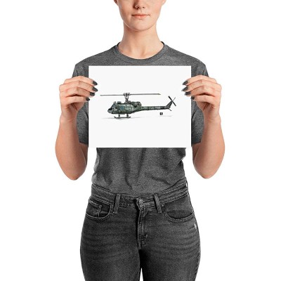 BellavanceInk: Pen & Ink Drawing With Watercolor Print of a UH-1 Iroquois Huey Helicopter - BEXYFZ1AK