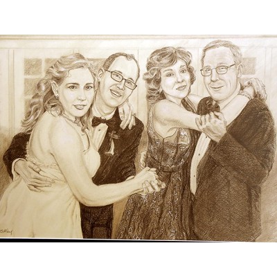 Custom Portrait Drawing Wedding Reception Celebration of Bride and Groom and Parents Anniversary Couple Gift - B4F4GQRCD