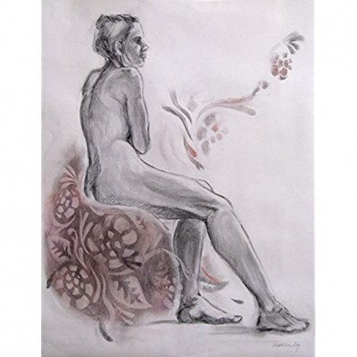 Figure with Tapestry charcoal & pastel drawing - B6E0EREID