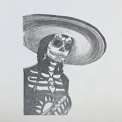 “La Catrina"Original Day of the Dead Pencil Drawing- Day of The Dead Skull-La Catrina Mexican Skeleton- Halloween Decorations-Decor Wall Art-Skeleton Decor - B7RQPEEGJ