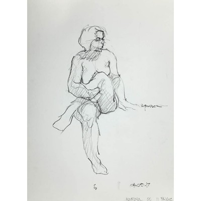 Original drawing of young woman sitting - BLEOI5RCJ