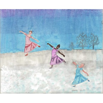 Snow Dancers Colored Pencil Drawing Art Print - B848UOWHG