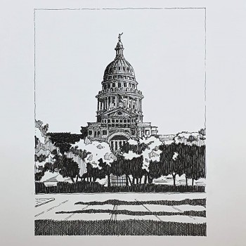 Texas Capitol from Congress Avenue Austin TX. Original drawing by tag+art. Cityscape drawing. Art Wall Decor. Office Decor. - B3LHTFE33