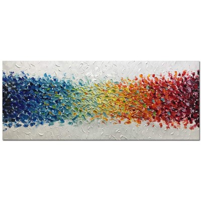 AMEI Art Paintings,24x60Inch 100% Hand Painted Colorful Abstract Oil Paintings Modern Oversized Stretched Framed Contemporary Canvas Artwork Textured Palette Knife Paintings for Living Room - BI9O7T9W7
