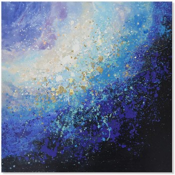 Blue Abstract 100% Hand-Painted Oil Painting Galaxy Artwork Canvas Wall Art Modern for Living Room Bedroom Office Wall Decoration 36x36 Inch - BOSRFUWIK