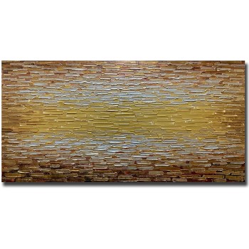 Elvaty 3D Brown Golden Hand Painted on Canvas Modern Abstract Oil Painting Texture Modern Wall Art Wood Framed living room bedroom decor48*24 inch - B3YAY9MXF