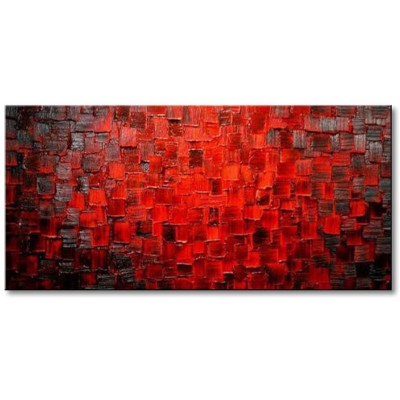 Hand Painted Modern Oil Painting Texture Red Abstract Canvas Wall Art Decoration Picture Contemporary Artwork Framed Ready to Hang - BKEQNPU2R