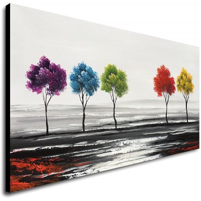 Handmade Colorful Tree Oil Painting on Canvas Modern Abstract Landscape Wall Art Decor Artwork - BNABTMXAJ