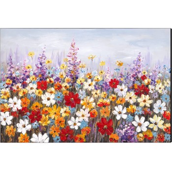 Herihit Herihit Canvas Painting Floral Wall Art Hand Painted Colorful Daisies Art Pictures Nature Landscape Purple Flowers Oil Painting Modern Home Living Room Bedroom Bathroom Decor 16*24 Inch - BXUX00Q2R