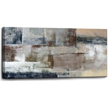 Large Canvas Wall Art for Living Room Gray Abstract Pictures Oil Painting Framed Wall Decor for Bedroom 100% Hand Drawn Canvas Paintings Modern Popular Wall Decoration size 72x36 Easy to Hang - B9QUP5497