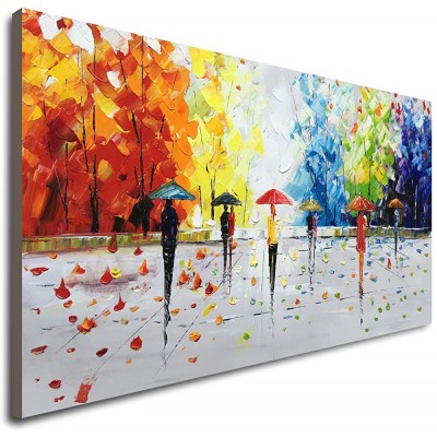 Large Handmade 60x30 Streetwalk Textured Abstract Landscape Oil Painting on Canvas - BQ156DQHF