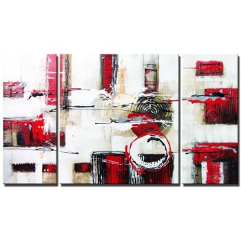 Noah Art-Modern Abstract Art Painting 100% Hand Painted Red and Black Abstract Oil Paintings on Canvas Wall Art 3 Panel Framed Abstract Artwork for Living Room Home Decor 24" H x 48" W - BZL7GVNNS