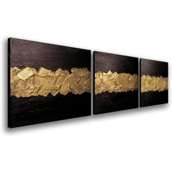 sechars Elegance Canvas Wall Art Modern Handmade Oil Painting Black and Gold Abstract Artwork Wood Inside Framed Home Living Room Decoration Wall Hanging Art Set of 3 - B1L3D544C
