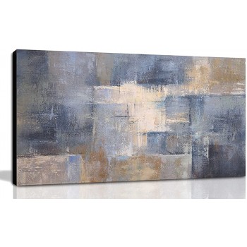 SOUGUAN Large Abstract Hand Painted Wall-Art Blue Paintings Wall Decor for Living Room Canvas Framed Wall Art for Bedroom Wrapped Artwork Decorations Easy to Hang 30X60 Inch - BOBT2RIHB