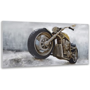 TRAIN2 ART Motorcycle Hand-Painted Heavy Metal Rock Modern Art Style Oil Painting On Canvas Texture Palette Retro Motorcycle Paintings Modern Home Decor Wall Art Bar restaurant Ballroom Paintings Ready to hang 24X48inch - BMQGXT9P1