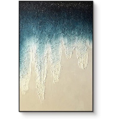 VVANY Oil Paintings on Canvas Hand Painted Creative Blue Sea Wave Sand Beach Scenery Texture Vertical Large Oil Painting Art Modern Abstract Artwork Canvas Wall Art Unframed Paintings 36 x 52 inch - BNWZJQ1WM