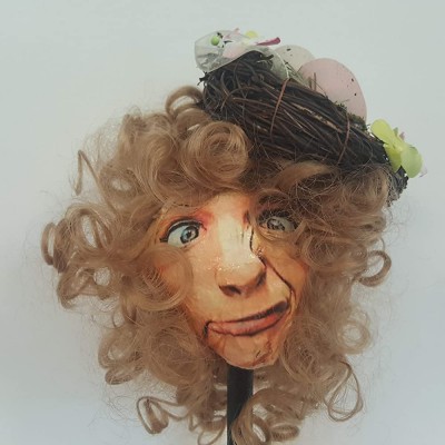 Mixed Media Plaster Head Sculpture Realistic Face Weird Quirky - B8ZJYIHFU