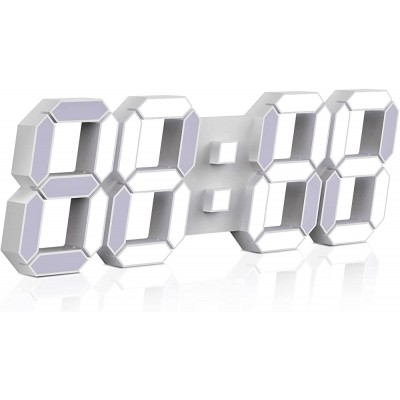 3D LED Wall Clock 15" Night Light with Remote Control Bedroom Decor Digital Wall Alarm Clock Timer Nightlight Watch for Bedroom Office Cafe Living Room,12 24 Hour Display Brightness to Adjust-White - BNHV1N6EE