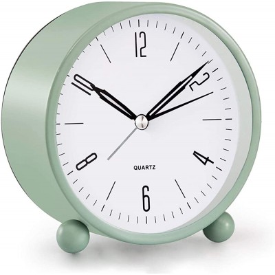 Analog Alarm Clock 4 inch Super Silent Non Ticking Small Clock with Night Light Battery Operated Simply Design for Bedroon Bedside Desk Green - BYO80VFZD