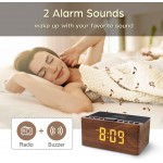 ANJANK Wooden Digital Alarm Clock FM Radio,10W Fast Wireless Charger Station for iPhone Samsung Galaxy,5 Level Dimmer,USB Charging Port,2 Wake up Sounds,Bedrooms Sleep Timer,Wood LED Clock for Bedside - BSB427K6S