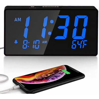 BOCTOP Desk Digital Alarm Clock Large Numbers Blue 6" LED Display with USB Port for Charging 0-100% Brightness Dimmer Temperature Snooze  Adjustable Alarm Volume，Small Bedside Clocks. - BCJ72BDNN