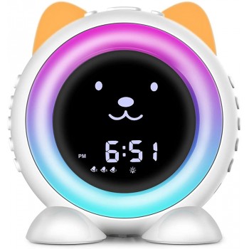Cat Alarm Clock for Kids Toddler Children's Sleep Training Clock 8 Night Light & Wake Up Light 17 Sleep Sound Machine Weekdays & Weekend Optional Nap Timer for Boys Girls Bedroom - BZV7I0OXY