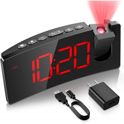 Digital Alarm Clock 180° Projection Alarm Clock with Large Display 3-Level Brightness USB Charge Port 9 MIN Snooze 12 24H Battery Backup Alarm Clock for Bedroom Elders Kids Heavy Sleeper - BSDNB92JS