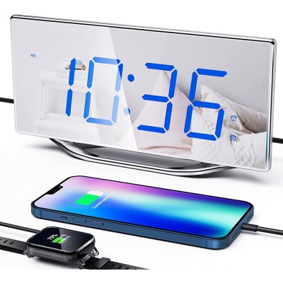 Digital Alarm Clock for Heavy Sleepers Adults,Loud Alarm Clock with USB Charger,8.7" LED Mirror Desk Clock for Bedroom,Dimming Mode,Dual Alarm,12 24H,Snooze,Battery Backup,Room Decor,Teens - BSOQ82PYT
