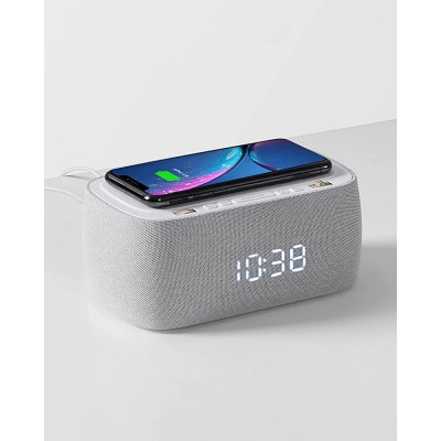 EZVALO Alarm Clock with Wireless Charger,Multifunctional Digital Clock Radio with Portable Bluetooth Speaker,Dimmable LED Display with 9V&2A Fasting Charging Port,Night Light for Bedroom - BNQVPN5CF