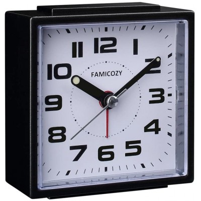 FAMICOZY Small Alarm Clock,Quiet Non Ticking with Snooze and Backlight,Crescendo Alarm,Big Numbers for Easy Reading,Analog Quartz Alarm Clock for Bedside Nightstand,Battery Operated,Black - BF0JJTIG9
