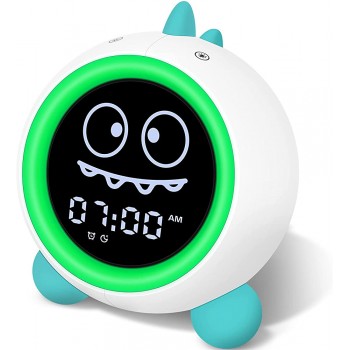 Kids Alarm Clock Toddler Sleep Training Clock with Night Lights Sound Machine Time to Wake Dinosaur Alarm Clock for Children Green - BVZ6O84EL