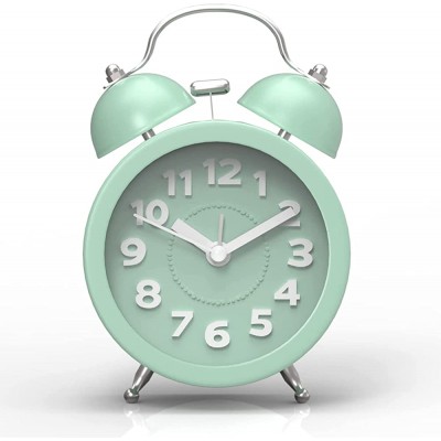 PiLife 3 inch Mini Cute Non-Ticking Analog Alarm Clock for Kids,3D Dial&Backlight,Loud Twin Bell Alarm Clock for Heavy Sleepers,Table Clock,Battery Operated-Mint Green - B1N4U4MIU
