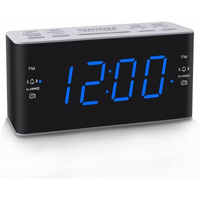 Ratakee Digital Alarm Clock Radio with AM FM Radio Dual Alarms Preset Adjustable Alarm Volume Sleep Timer and Dimmer 4.5" Blue LED Display for Bedroom Corded Electric Powered - BFGXUQPDW