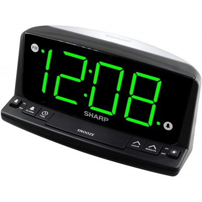 Sharp LED Digital Alarm Clock – Simple Operation Easy to See Large Numbers Built in Night Light Loud Beep Alarm with Snooze Bright Big Green Digit Display - B650QY162
