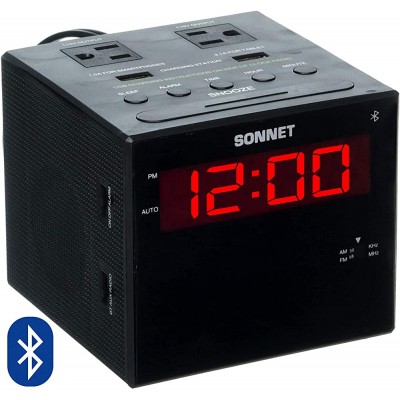 Sonnet Alarm Clock Charging Station Bluetooth Speaker AM FM Radio Dual USB Charging Ports Dual AC Outlets Very Loud Alarm Clock for Heavy Sleepers and The Hearing Impaired for Desk Bedroom - BD5OSH7A6