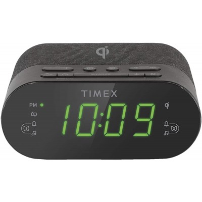 Timex Wireless Charging Alarm Clock Radio with USB Charging Port Dual Digital Alarms 10 FM Presets Dimmable with Sleep Timer and Battery Backup Model TW500 - BFPBX8YBX