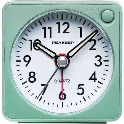 Ultra Small Peakeep Battery Travel Alarm Clock with Snooze and Light Silent with No Ticking Analog Quartz Aquamarine - BRPZDUTF4