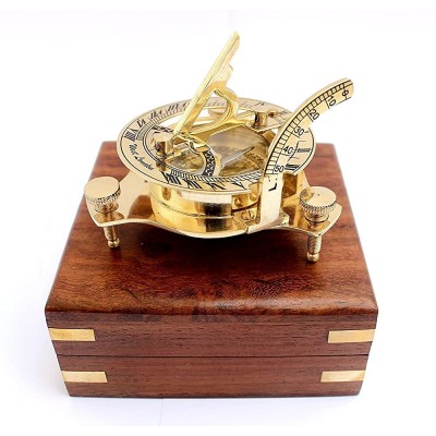 5MoonSun5's Nautical West London Sundial Compass 4'' inches Premium Quality Handcrafted Brass Compass with Handcrafted Rosewood Anchor Inlaid CaseBox Maritime Decor Gifts Steampunk Collectibles - BTXUD1CI2